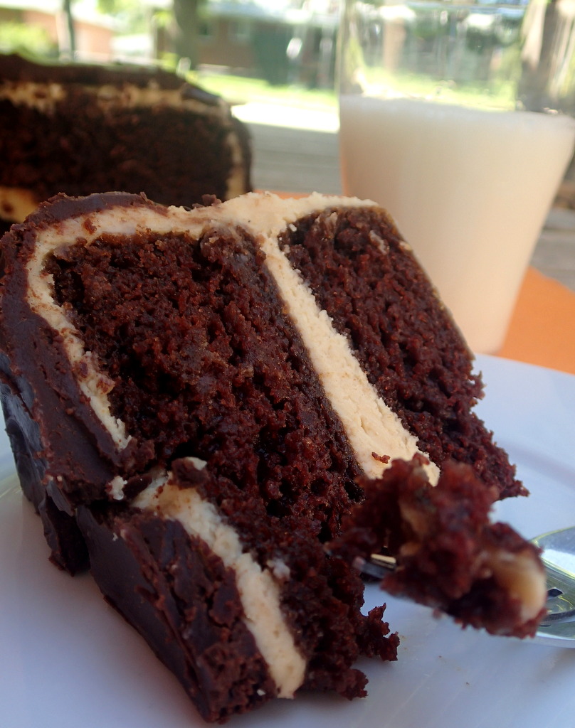High Altitude Chocolate Cake w/ Peanut Butter Cream Cheese Icing